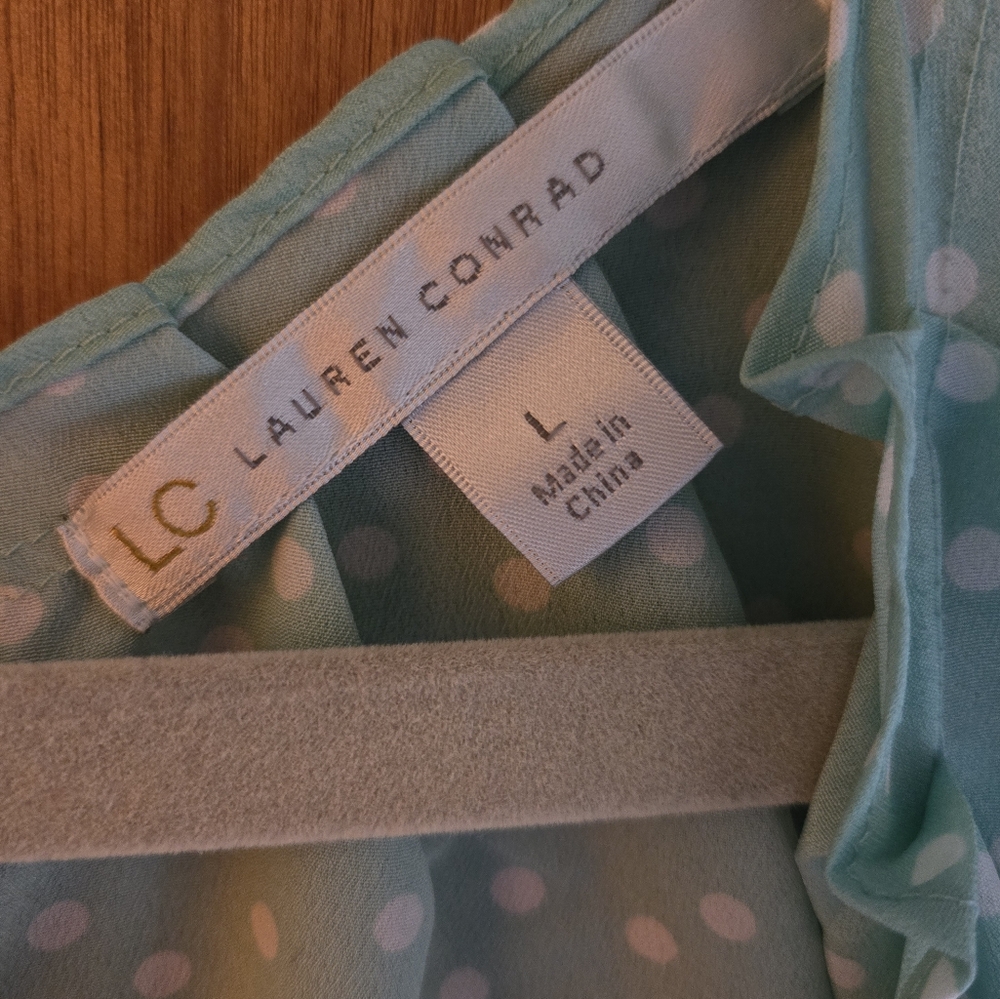 NWOT Women's Lauren Conrad Light Mint Polka Dot Top Size L - Picture 4 of 5